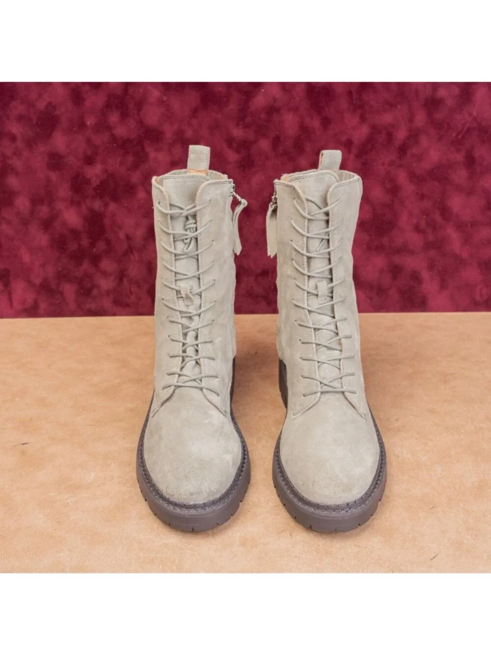 Sam Edelman Women Lex Green Khaki Zip Festival Lace-up Combat Boots sz 8.5